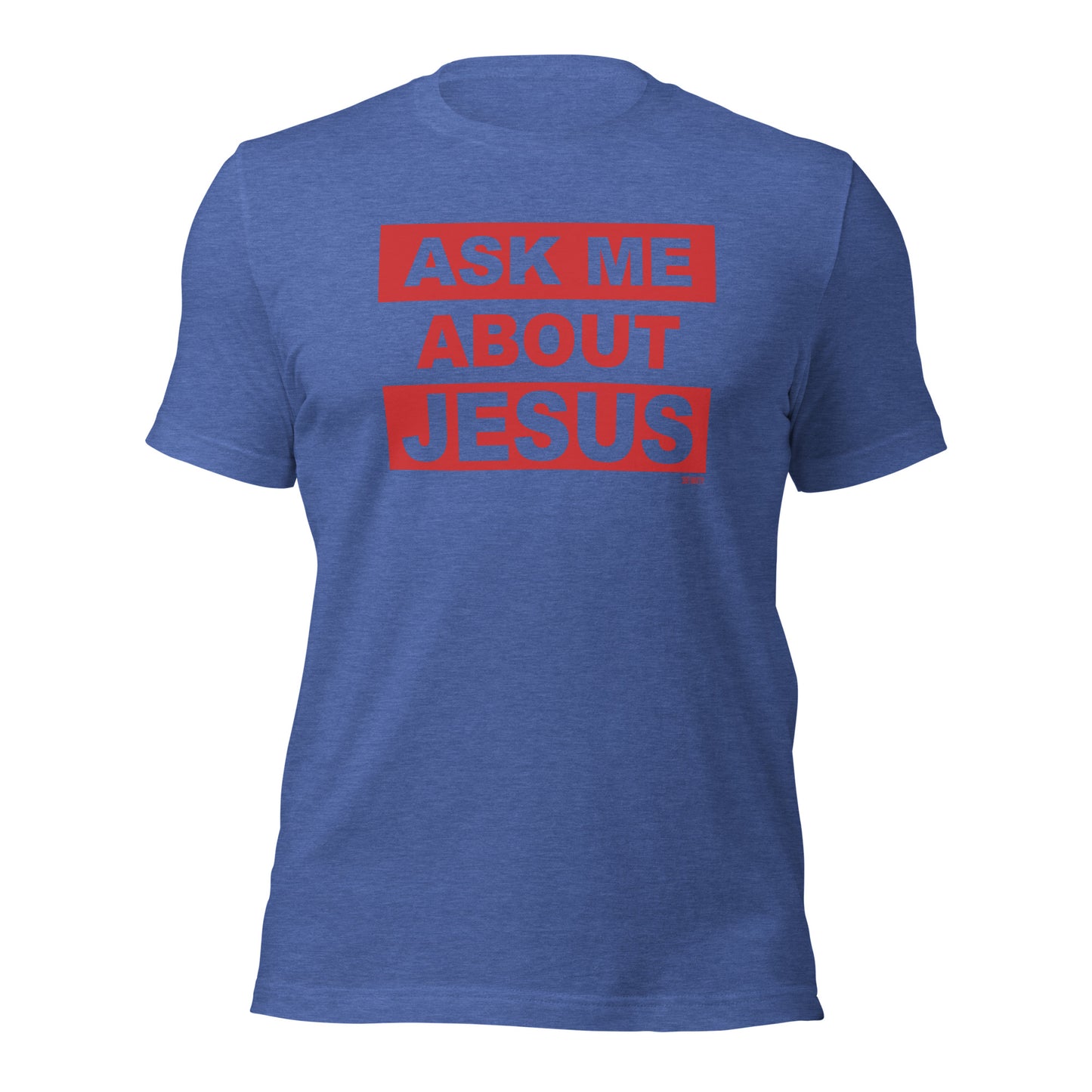 Ask Me About Jesus - Ole Miss Edition, Available in Heather True Royal/Blue with Red Letters